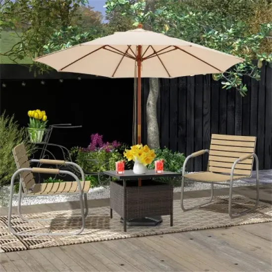 MOEPISY Patio Square Wicker Side Table with Umbrella Hole for Yard Garden Poolside image {3}
