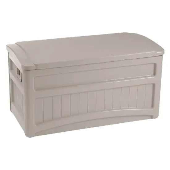 Suncast 73 Gallon Outdoor Patio Deck Storage Organization Box, Taupe (2 Pack) image {3}
