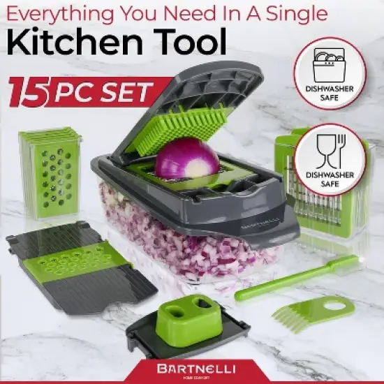 Bartnelli 15-Piece Vegetable Chopper & Slicer, Large Container, Easy to Clean image {2}