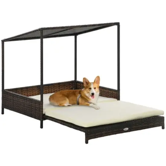 PawHut Wicker Dog House Elevated Raised Rattan Bed for Indoor/Outdoor with Removable Cushion Lounge image {8}
