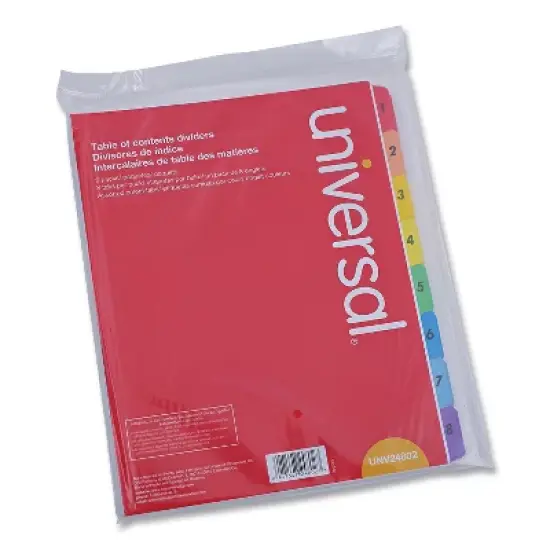 UNIVERSAL Table of Contents Dividers Assorted Color 8-Tab 1-8 Letter White 6/PK 24802 image {4}
