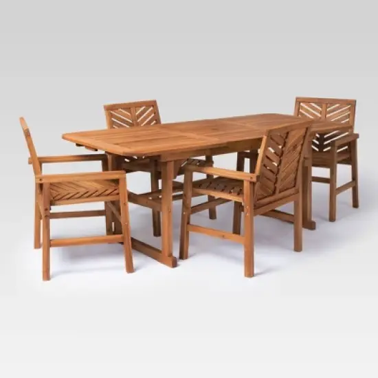 5pc Slatted Extendable Acacia Wood Patio Dining Set - Saracina Home image {9}