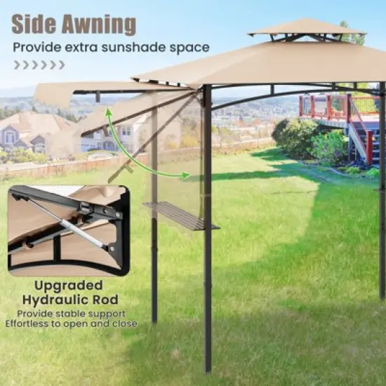 Tangkula 11 x 5 FT Grill BBQ Gazebo w/ Side Awning Double-Tiered Top 2 Side Shelves image {3}