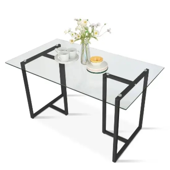 Contemporary Ming 55" Dining Table with Clear Tempered Transparent Glass Tabletop-The Pop Maison image {3}