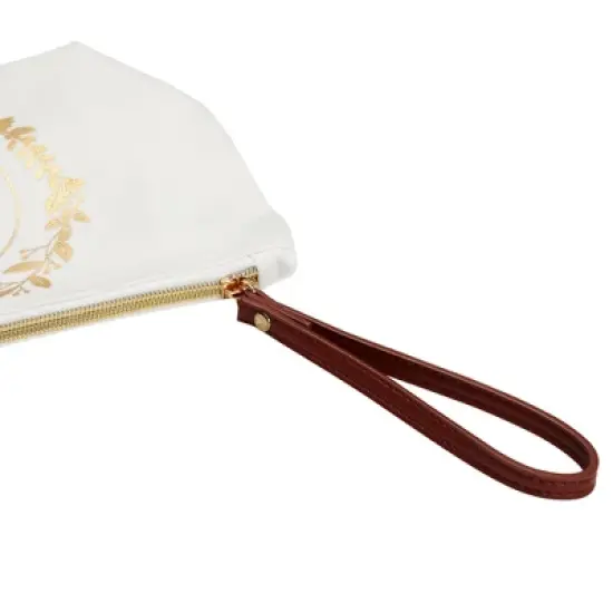 Glamlily Gold Initial N Personalized Makeup Bag for Women, Monogrammed Canvas Cosmetic Pouch (White, 10 x 3 x 6 In) image {5}