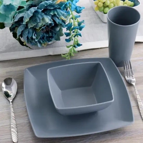 Gibson Home 12 Piece Grayson Melamine Square Dinnerware Set in Gray image {3}