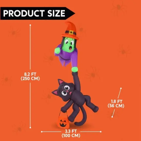 Joyfy 8.2 FT Tall Halloween Outdoor Inflatable Decoration, Witch and Black Cat Hanging Inflatable with LEDs for Indoor Outdoor Yard Roof Decoration image {7}