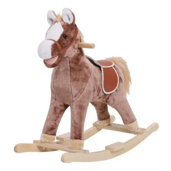 Qaba Kids Rocking Horse, Plush Toddler Rocker, Wooden Base Ride-On Toy with Handle Grip, Traditional Toy for Kids 36M+, Brown image {3}
