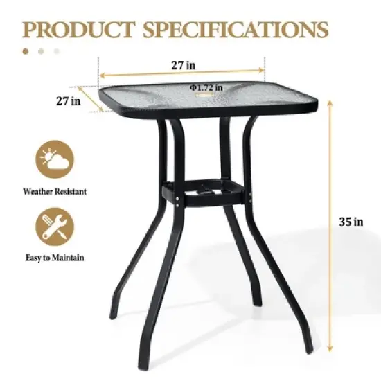 Crestlive Products Outdoor Bar Table with Umbrella Hole Patio Dining Bistro Table with Aluminum Frame Tempered Glass Top Outside Banquet Furniture image {2}