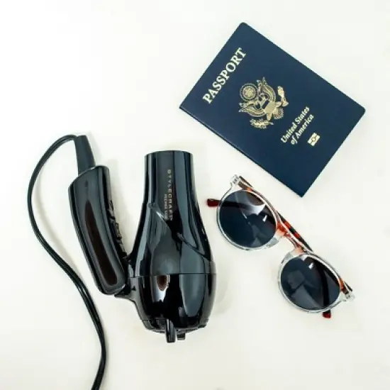 StyleCraft Peewee 1200 Folding Handle Dual Voltage Compact Travel Hair Dryer with Nozzle, Diffuser, and Travel Bag image {6}