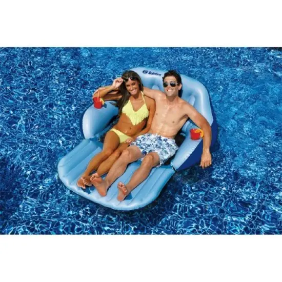 Swimline 72" Inflatable 2-Person Duo Love Seat Swimming Pool Float with Convertible Foot Rest - Blue image {4}