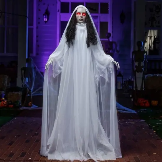 Joyfy 67&rsquo;&rsquo; Halloween Animatronics Standing Bride Ghost Decoration, Life-Size Scary Ghost with Creepy Sound for Yard Lawn Outdoor Indoor Decoration image {5}