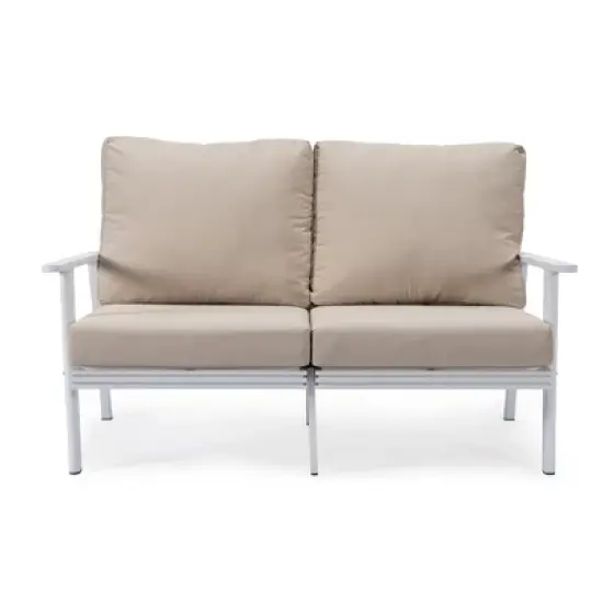 LeisureMod Walbrooke Modern Outdoor Loveseat &ndash; White Aluminum Frame with Removable Cushions, Weather-Resistant Seating for Patio, Deck & Balcony image {2}