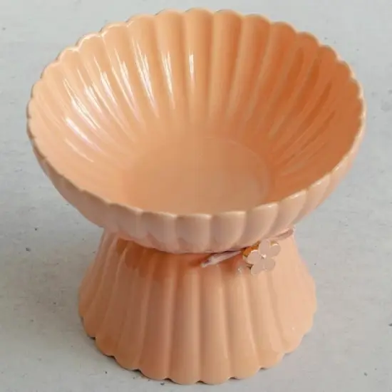 Dexypaws: Elevated Ceramic Cat Bowl, Blush Pink & Rose Gold Flower, 8.45oz image {3}