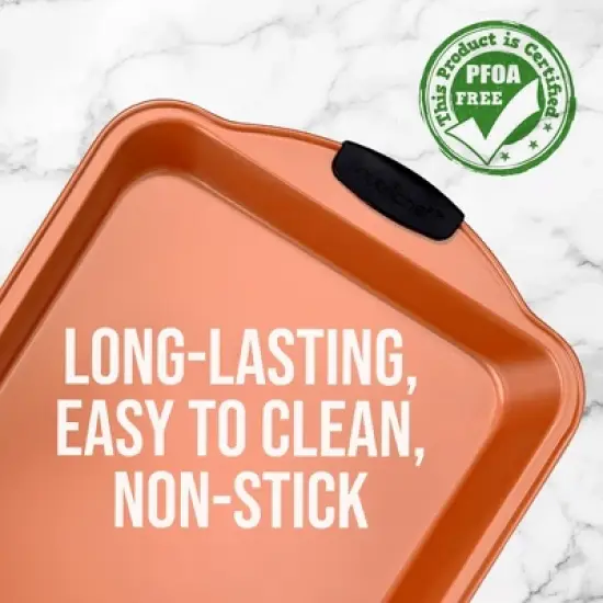 NutriChef 10&rdquo; Non Stick Cake Square Pan, Deluxe Gold Carbon Steel Pan with Blue Silicone Handles image {2}