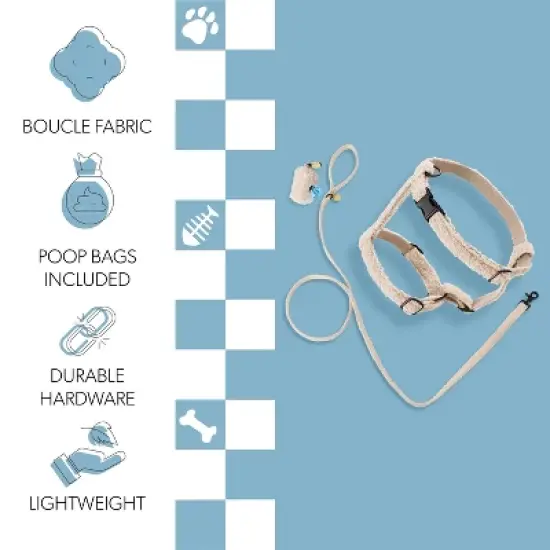 THE LICKER STORE Teddy Boucle Adjustable H Harness and Leash Walk Set with Poop Bag Pouch image {2}