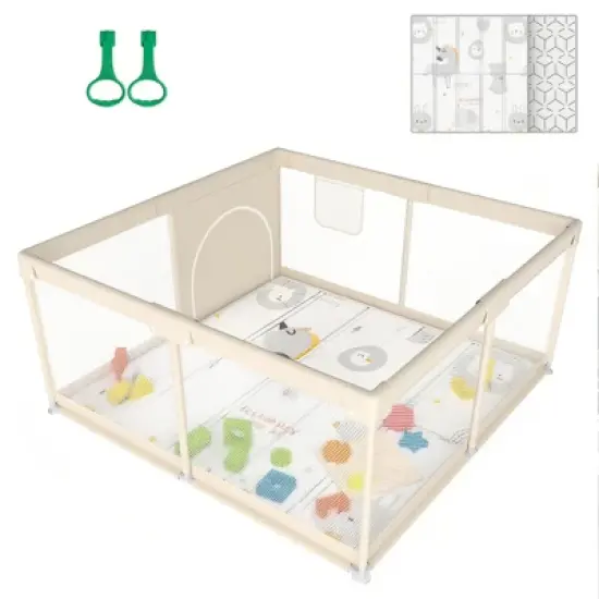 Fodoss Baby Playpen with Mat, 47x47in Extra-Large Baby Play Yard for Toddlers, Indoor/Outdoor Safety Playpen with Non-Slip Base image {9}