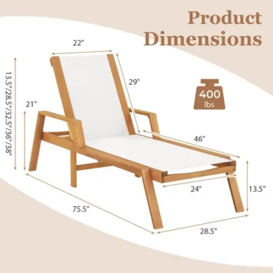 Costway 1/2 PCS Outdoor Chaise Lounge with  Adjustable 5-position Backrest Solid Wood Frame image {2}
