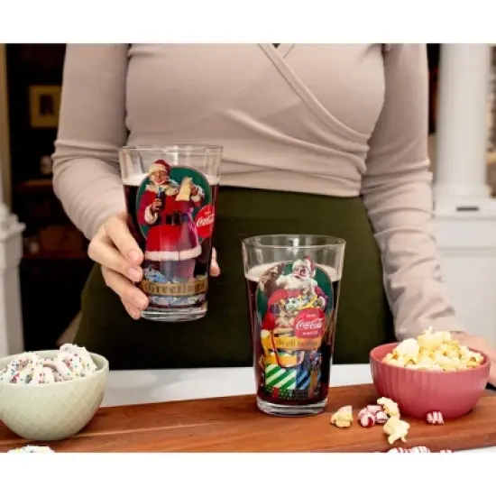 Silver Buffalo Coca-Cola Vintage Santa Claus 16-Ounce Pint Glasses | Set of 2 image {6}