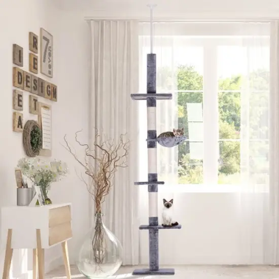 PawHut 9' Adjustable Height Floor-To-Ceiling Vertical Cat Tree image {2}