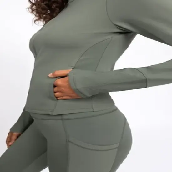Yogalicious Womens Lux Streamline Interlink Ribbed Contour Insert Full Zip Performance Jacket with Pockets image {4}