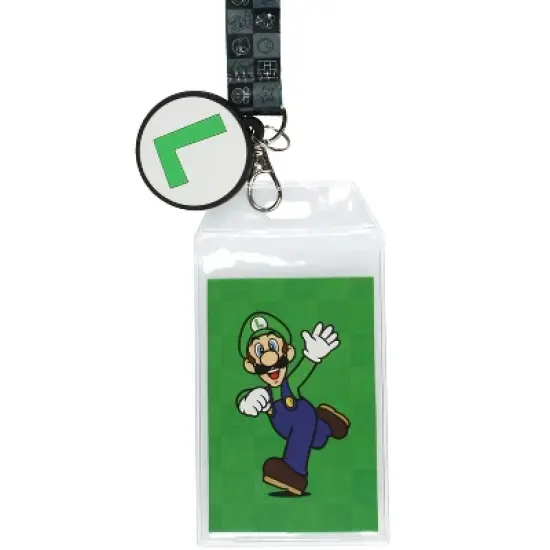 Nintendo Super Mario Luigi Lanyard ID Badge Holder with 2" Rubber Charm image {1}