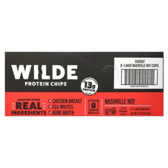 Wilde Brands Protein Chips, Nashville Hot, 8 Bags, 1.34 oz (38 g) Each image {1}