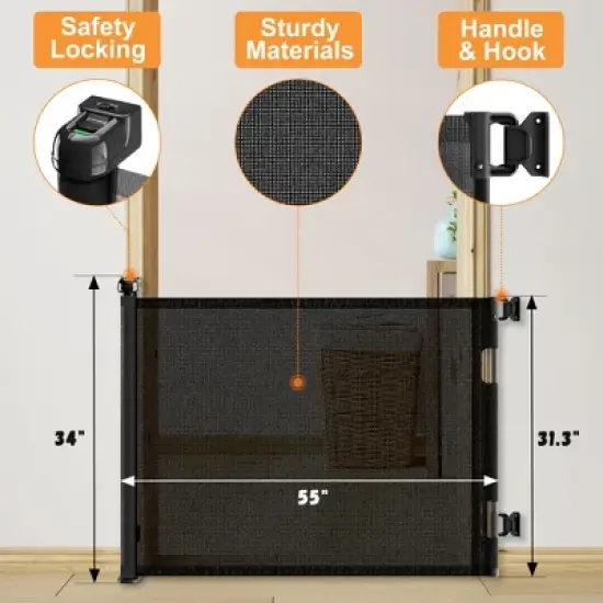 Lirago 2 Pack Retractable Baby Gate for Stairs with Door Pressure Mounted Walk Through Gate for Dogs Extends Wide for Indoor Outdoor Use Black image {4}
