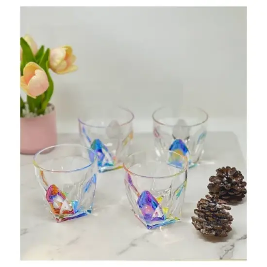 Rainbow Diamond Acrylic Glasses Drinking Set of 4 DOF (9oz), Plastic Drinking Glasses, BPA Free Cocktail Glasses, Drinkware Set image {1}