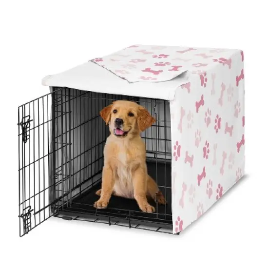 Sweet Jojo Designs Girl Dog Crate Kennel Cover 36in. Paw and Bone Blush Pink and White image {6}