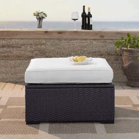 Biscayne Outdoor Wicker Ottoman - White - Crosley image {2}