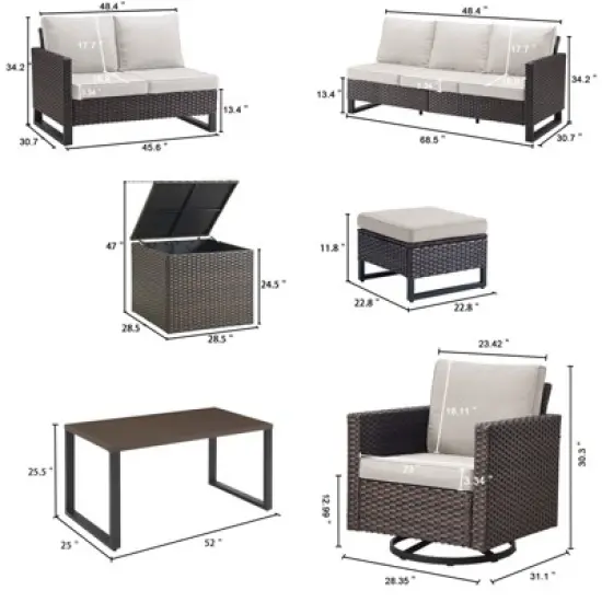 Belord 8PCS Outdoor Patio Furniture Set, All Weather Outdoor Sectional Set with Storage Box, L-Shape Sectional Sofa, Swivel Patio Chair, Coffee Table image {15}