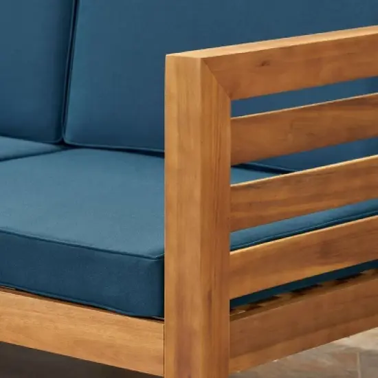 Cambridge 5pc Acacia Wood Sofa Set Teak/Dark Teal- Christopher Knight Home image {3}