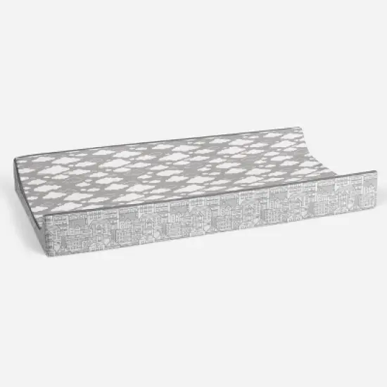 Bacati - Clouds in the City Gray Clouds Quilted Changing Pad Cover image {2}