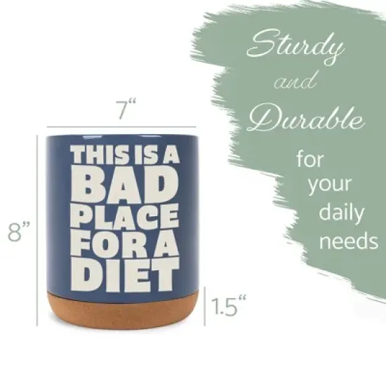 Elanze Designs Funny Diet Healthy Eating Comedic Ceramic Cork Bottom Navy Blue Large Capacity Utensil Holder Crock for Countertop Storage, Stylish & image {1}