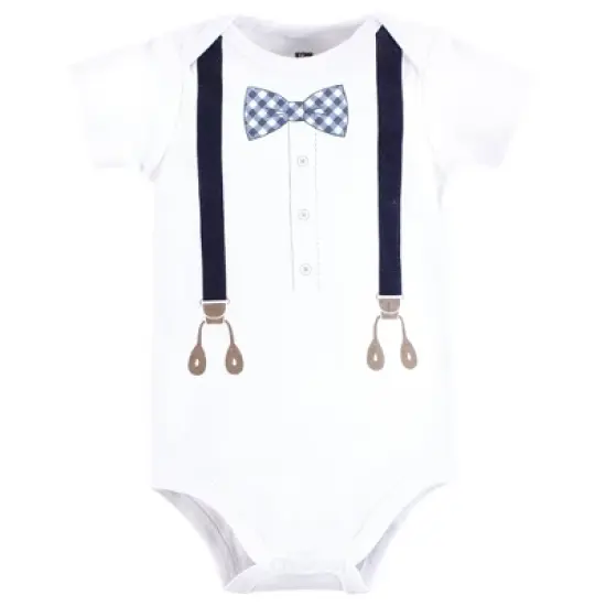 Hudson Baby Infant Boy Cotton Bodysuit, Pant and Shoe Set, Blue Gingham Bow Tie image {3}