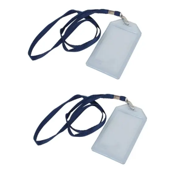 Unique Bargains Office Factory Plastic Name ID Card Container w Blue Nylon Lanyard Clear 2 Pcs image {5}