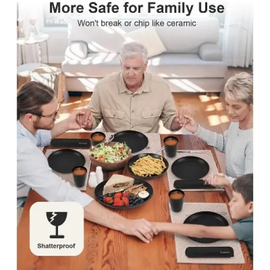 Itopfox 24-Piece Dinnerware Set for 6, Unbreakable Wheat Straw Plates & Bowls, Dishwasher & Microwave Safe, RV, Beach House & Daily Use, Black image {4}