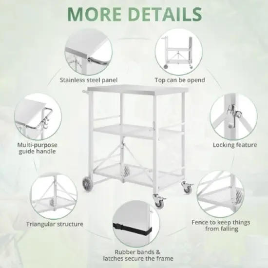 Arceso Foldable Outdoor Grill Table with 2 Total Lock Casters, Stainless Steel Pizza Oven Stand, Rolling BBQ Table and 3 Shelf Folding Kitchen Island image {2}