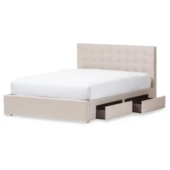 Queen Rene Modern and Contemporary Fabric 4 Drawer Storage Platform Bed - Baxton Studio image {1}