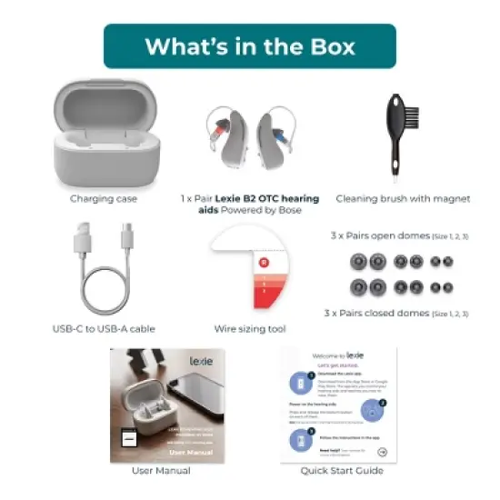 Lexie B2 OTC Hearing Aids Powered by Bose - Rechargeable Self-fitting OTC Hearing Aids for Adults and Seniors| High-Quality Audio (Light Gray) image {5}