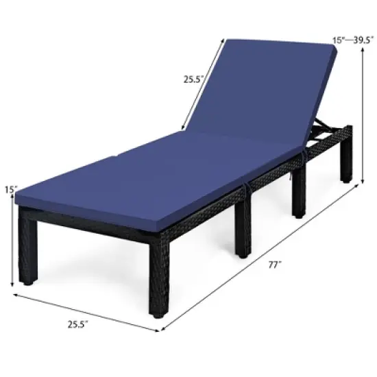Tangkula Patio Lounge Chair Rattan Chaise w/ Adjustable Navy/Red & Off White Cushioned image {2}