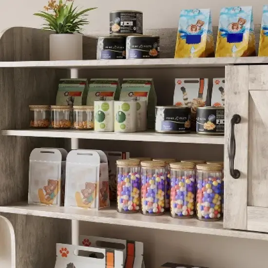 Acekool Cat Litter Box Enclosure, Multi-Functional Storage Cabinet with 3 Doors and Scratch Mat, 31.5"x17.7"x51.1" image {2}