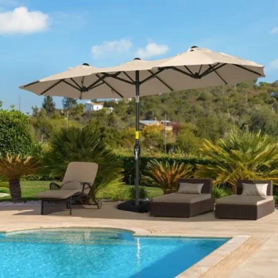 NicBex 9.5FT Double-Sided Patio Umbrella,Outdoor Patio Umbrella with Push Button Tilt & Crank,12-Rib Outdoor Market Umbrella for Pool,Garden image {7}