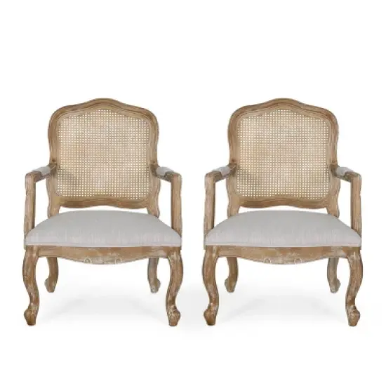 Set of 2 Andrea French Country Wood and Cane Upholstered Dining Armchairs - Christopher Knight Home image {15}