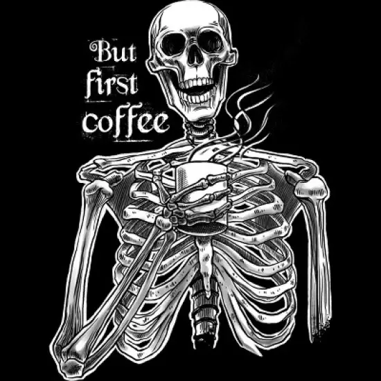 Men's Design By Humans Halloween skeleton drinking coffee. But first coffee By melazergDesign Tank Top image {1}