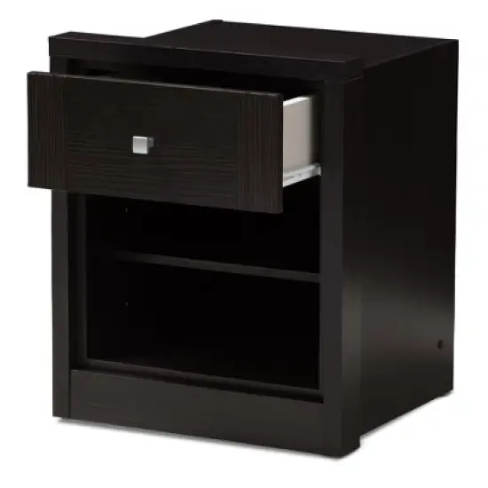 Danette Modern and Contemporary Finished 1 Drawer Nightstand Dark Brown - Baxton Studio image {1}