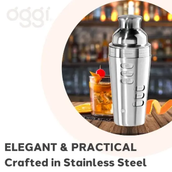 Oggi 23oz Dial a Drink Cocktail Shaker Stainless Steel: Hand Wash, 10" Height, 23oz Capacity, Silver, 3.75" Width & Depth image {3}