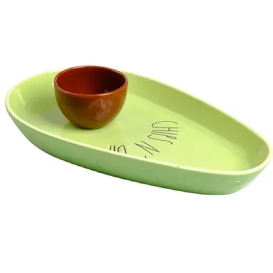 Lexi Home 14 Inch Ceramic Avocado Chip and Dip Serving Tray image {1}