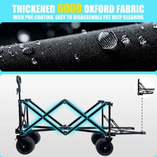 RISOKEYS Collapsible Utility Wagon,with 30% Expandable Tailgate,All-Terrain Beach Wheels,Adjustable Handle for Beach,Camping, Gardening,Outdoor image {7}